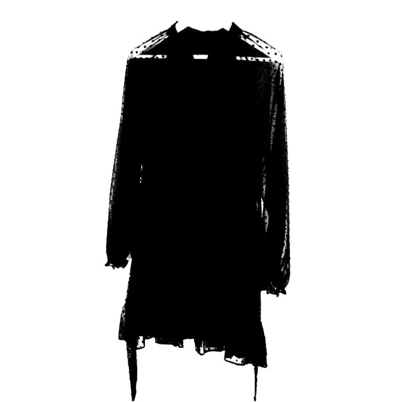 Dress Size S Black Sheer Chiffon Dotted Swiss Cute Goth Victorian Castle Regency - Picture 2 of 12